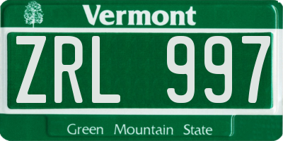 VT license plate ZRL997