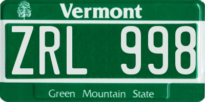 VT license plate ZRL998