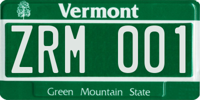 VT license plate ZRM001