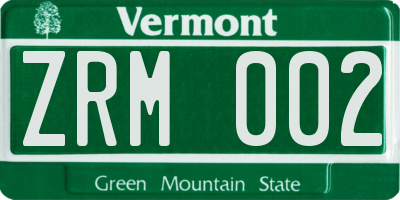 VT license plate ZRM002
