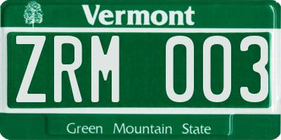 VT license plate ZRM003