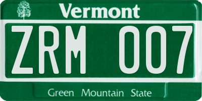 VT license plate ZRM007