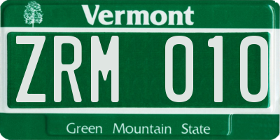 VT license plate ZRM010