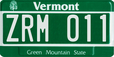 VT license plate ZRM011