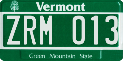 VT license plate ZRM013