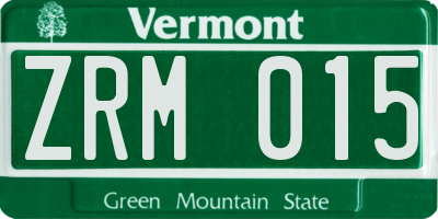 VT license plate ZRM015