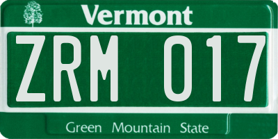 VT license plate ZRM017