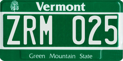 VT license plate ZRM025