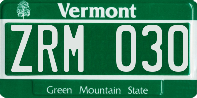 VT license plate ZRM030