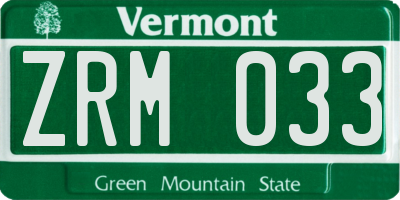 VT license plate ZRM033