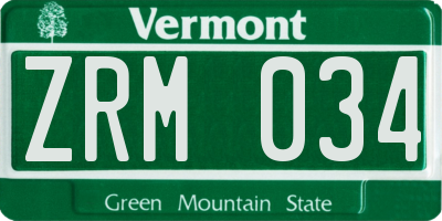 VT license plate ZRM034