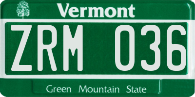 VT license plate ZRM036