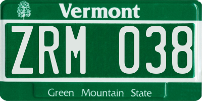 VT license plate ZRM038