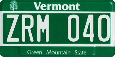 VT license plate ZRM040