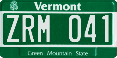 VT license plate ZRM041