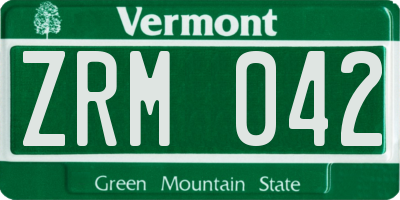 VT license plate ZRM042