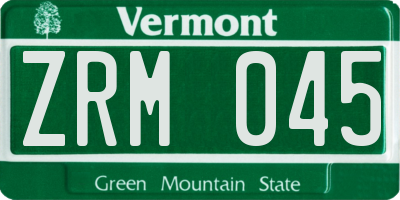 VT license plate ZRM045