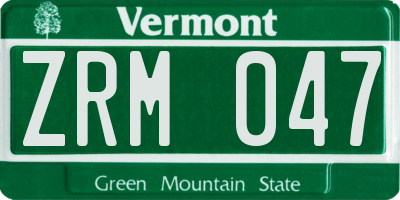 VT license plate ZRM047