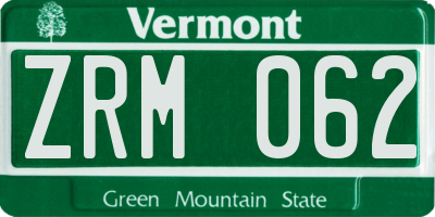 VT license plate ZRM062