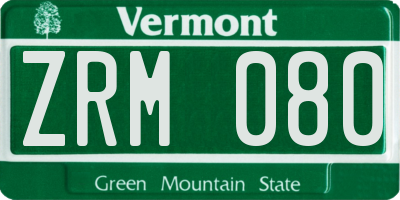 VT license plate ZRM080