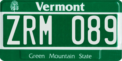 VT license plate ZRM089