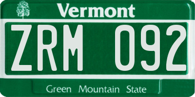 VT license plate ZRM092