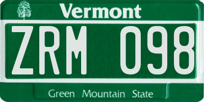VT license plate ZRM098