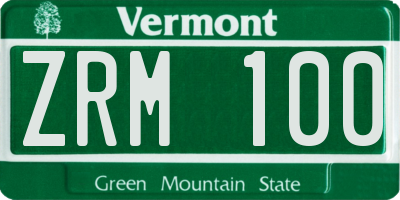 VT license plate ZRM100