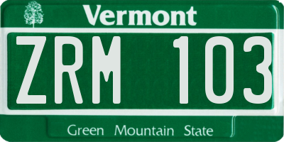 VT license plate ZRM103