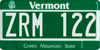 VT license plate ZRM122