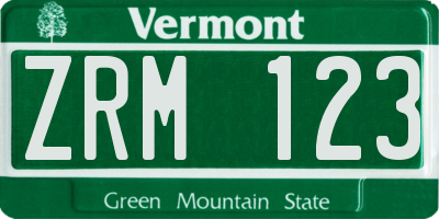 VT license plate ZRM123