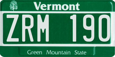 VT license plate ZRM190