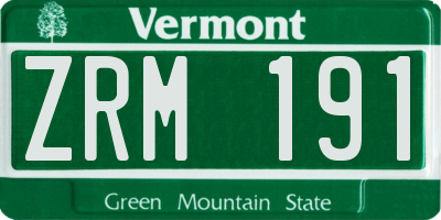 VT license plate ZRM191