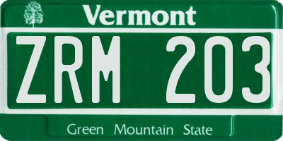 VT license plate ZRM203