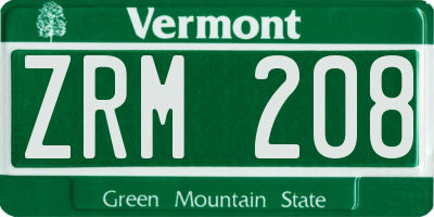 VT license plate ZRM208