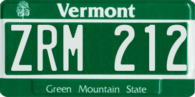 VT license plate ZRM212
