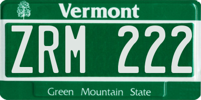 VT license plate ZRM222