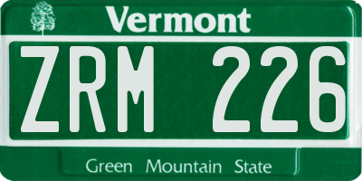 VT license plate ZRM226