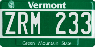 VT license plate ZRM233