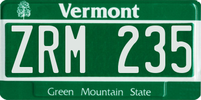 VT license plate ZRM235