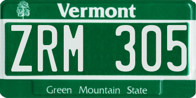 VT license plate ZRM305