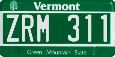 VT license plate ZRM311
