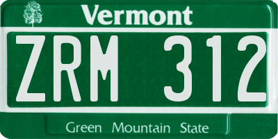 VT license plate ZRM312