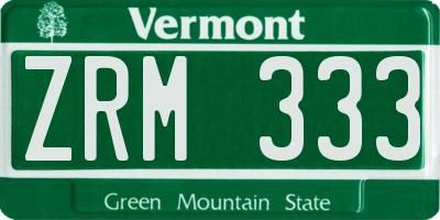 VT license plate ZRM333