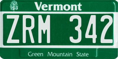 VT license plate ZRM342