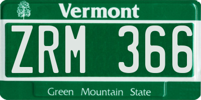 VT license plate ZRM366