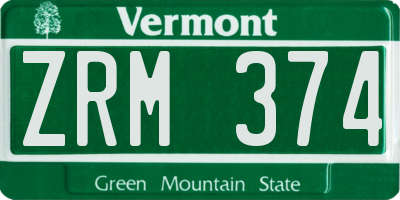 VT license plate ZRM374