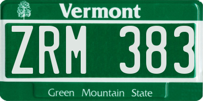 VT license plate ZRM383