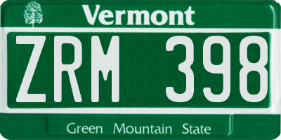 VT license plate ZRM398
