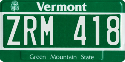 VT license plate ZRM418